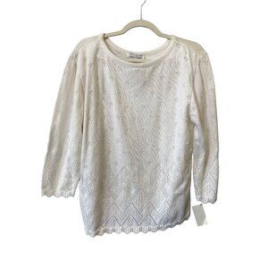 Vintage Carly Blake Sweater Size Medium Crewneck 3/4 Sleeve Knit Deadstock NEW